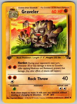 Graveler 37/62 Uncommon Fossil Pokemon 1st Edition Lightly Played - Image 1