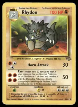 Pokemon Cards Rhydon 45/64 Unlimited Jungle WOTC Uncommon MP - Image 1