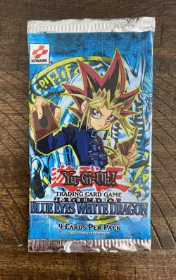 1996 Yu-Gi-Oh Legend of Blue Eyes White Dragon Sealed Unopened 9 Card Pack New - Image 1