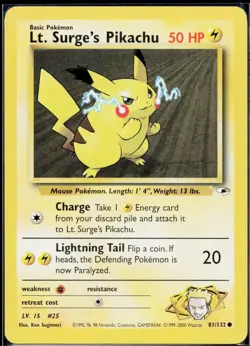 Pokemon TCG Lt. Surge's Pikachu 081/132 Gym Heroes - Image 1