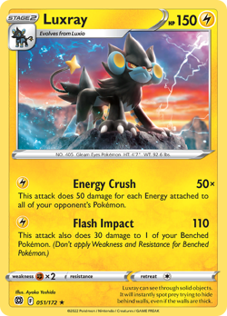 Luxray 051/172 Rare Brilliant Stars Pokemon Reverse Holo Near Mint - Image 4