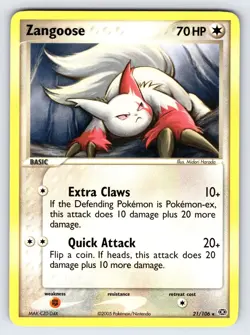 Zangoose 21/106 2005 EX Emerald Pokemon Card TCG Nintendo Non Holo Rare - VLP - Image 1