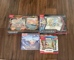Pokemon TCG Sealed 4 Box Lot: Charizard Ex, Hop's Zacian EX, ETB, Chaos Rising - Image 1