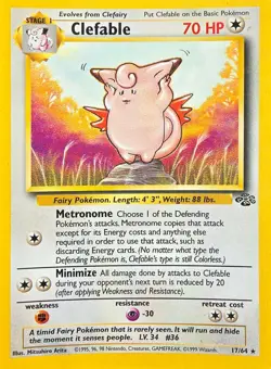 Pokemon TCG 1999 Jungle Clefable 17/64 Non Holo Rare - Image 1