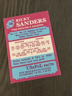 1984 Topps USFL #38 RICKY SANDERS Houston Gamblers Football Card XRC Rookie RC - Image 2