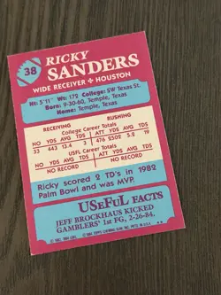 1984 Topps USFL #38 RICKY SANDERS Houston Gamblers Football Card XRC Rookie RC - Image 4