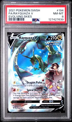 2021 POKEMON SWORD & SHIELD EVOLVING SKIES #194 FULL ART/RAYQUAZA V PSA 8 - Image 1