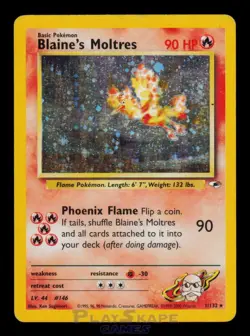 Pokemon Card Blaine's Moltres 1/132 Gym Heroes Holo Rare Vintage WOTC MP 2000 - Image 1