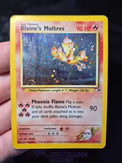 Pokemon Card Blaine's Moltres 1/132 Gym Heroes Holo Rare Vintage WOTC MP 2000 - Image 3