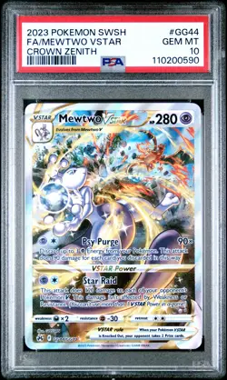 2023 POKEMON SWORD & SHIELD CROWN ZENITH #GG44 FULL ART/MEWTWO VSTAR PSA 10 - Image 1