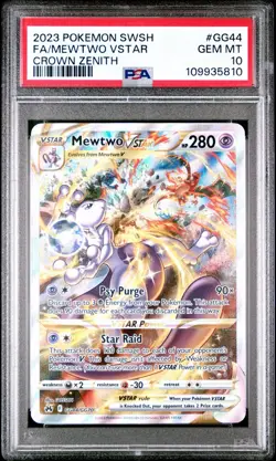 2023 POKEMON SWORD AND SHIELD CROWN ZENITH #GG44 FULL ART MEWTWO VSTAR PSA 10 - Image 1