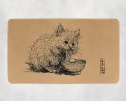 Cute Fluffy Cat Ramen Playmat - Kawaii Anime Style Gaming Mat for MTG, YuGiOh - Image 1