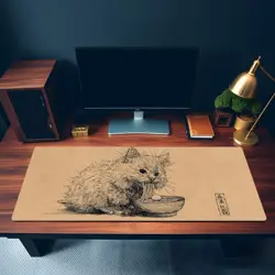 Cute Fluffy Cat Ramen Playmat - Kawaii Anime Style Gaming Mat for MTG, YuGiOh - Image 3