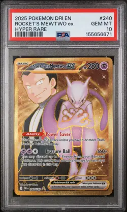 2025 POKEMON DRI EN-DESTINED RIVALS HYPER RARE TEAM ROCKET'S MEWTWO EX PSA 10 - Image 1