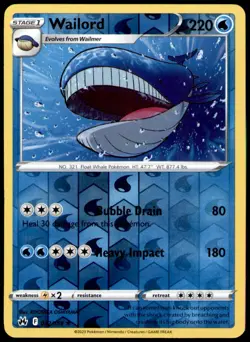 Wailord 032/159 Rare Crown Zenith Pokemon Reverse Holo Near Mint - Image 1