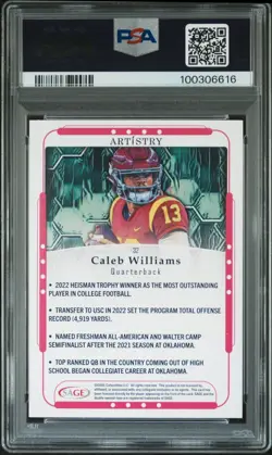 CALEB WILLIAMS 2023 SAGE Artistry Rookie Card Black #32 USC Trojans PSA 10 - Image 3