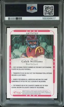 CALEB WILLIAMS 2023 SAGE Artistry Rookie Card Black #32 USC Trojans PSA 10 - Image 4