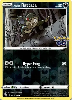 Pokemon Alolan Rattata 041/078 Pokemon Go Reverse Holo Common NM - Image 1