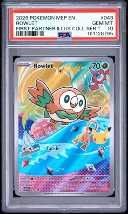 2026 POKEMON MEP EN-ME BLACK STAR PROMO #043 ROWLET PSA 10 - Image 1