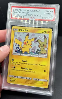 PSA 10 Pikachu SM162 Black Star Promo 2019 Sun Moon Team Up Holo Pokemon SWIRL - Image 3