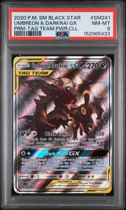 2020 POKEMON SM BLACK STAR PROMO #SM241 UMBREON & DARKRAI GX PSA 8 - Image 1