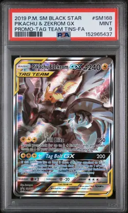 2019 POKEMON SM BLACK STAR PROMO #SM168 FULL ART/PIKACHU & ZEKROM GX PSA 9 - Image 1
