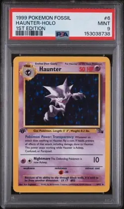 1999 POKEMON FOSSIL #6 HAUNTER HOLO PSA 9 MINT 1ST EDITION - Image 1