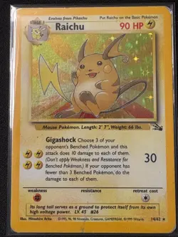 Raichu 29/62 Rare Fossil Pokemon Unlimited Heavily Played - Image 1