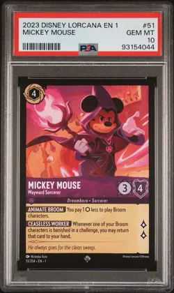 2023 Disney Lorcana EN1 First Chapter Mickey Mouse #51 Sorcerer PSA 10 GEM MINT - Image 1