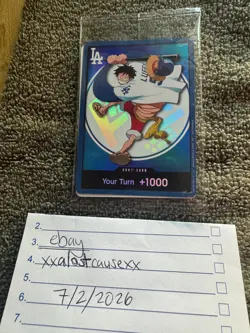 Dodgers x One Piece COMPLETE SET Luffy DON Promo Card + Straw Hat SGA IN HAND - Image 3