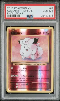 2016 POKEMON XY EVOLUTIONS REVERSE FOIL HOLO CLEFAIRY #63 PSA 10 GEM MINT - Image 1