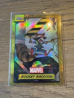 Marvel Topps Chrome 2024 Rocket Raccoon Gold Refractor /50 - Image 1