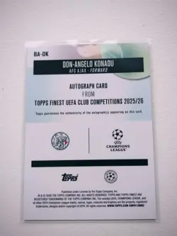 2025-26 Topps Finest UCC Don-Angelo Konadu Rookie Autograph Auto Ajax U165 - Image 2