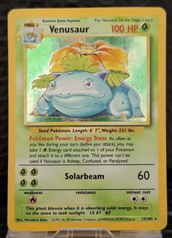 Pokemon Card TCG - Venusaur 15/102 Base Set Unlimited Holo Holo Rare - HP - Image 1