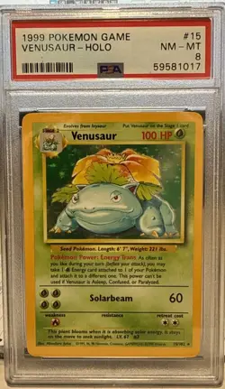 Pokemon TCG Venusaur Base Set 15/102 Holo Unlimited Holo Rare PSA 8 - Image 1