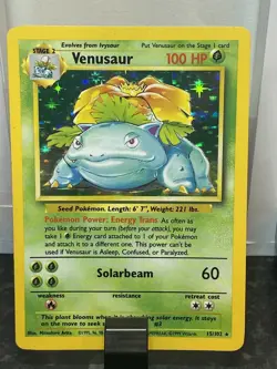1999 Pokemon TCG Venusaur Base Set Vintage Holo Unlimited Rare Card 15/102 LP - Image 4