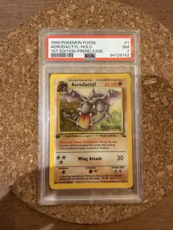Aerodactyl 1st Edition RARE Prerelease POKEMON Card PSA 7 NM FOSSIL Holo 1/62 - Image 1