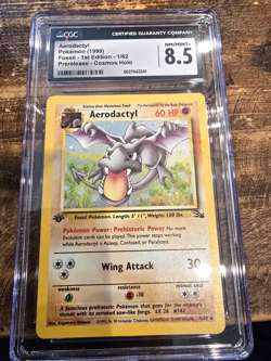 Pokemon Fossil 1/62 Aerodactyl 1st Edition Prerelease Holo Rare 1999 CGC 8.5 NM - Image 1