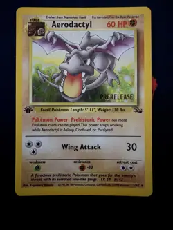 1st Edition Prerelease Aerodactyl 1/62 Fossil Pokemon Card Holo Foil Rare MP - Image 1