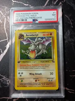 Pokemon TCG Aerodactyl Fossil 1st Edition Holo Prerelease Rare 1/62 PSA 7 - Image 1