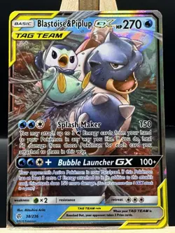 Pokemon TCG Blastoise & Piplup Tag Team GX Cosmic Eclipse 38/236 Holo Ultra Rare - Image 1