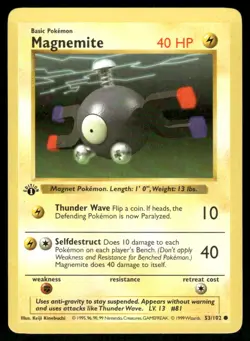 Pokemon Cards Magnemite 53/102 1st Edition Base Set Shadowless WOTC Common LP *1 - Image 1