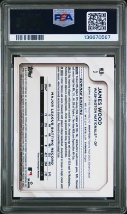2025 Topps Chrome NSCC RC James Wood Refractor MLB-3 Nationals PSA 9 - Image 2