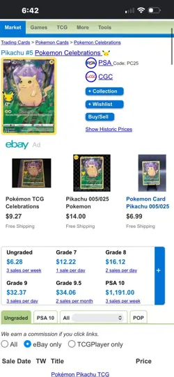 The Pokemon Company Pikachu 005/025 Celebrations Holo Rare Holo Eng PSA 8 - Image 3