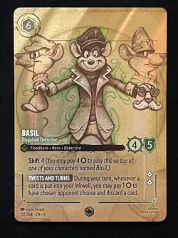 Disney Lorcana Enchanted Basil Disguised Detective Card 212/204 Azurite Sea - Image 1