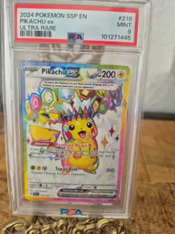 2024 Pokemon Ssp En-Surging Sparks #219 Pikachu Ex Ultra Rare PSA 9 - Image 1