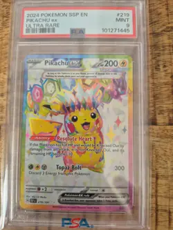 2024 Pokemon Ssp En-Surging Sparks #219 Pikachu Ex Ultra Rare PSA 9 - Image 3