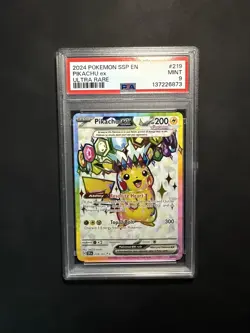 2024 POKEMON SSP EN-SURGING SPARKS ULTRA RARE #219 PIKACHU EX PSA 9 - Image 1