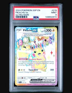 2024 Pokemon Ssp En-Surging Sparks #219 Pikachu Ex Ultra Rare PSA 9 - Image 1