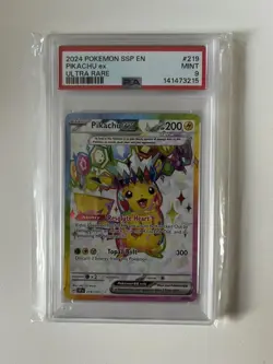 2024 POKEMON SSP EN-SURGING SPARKS | ULTRA RARE #219 PIKACHU EX PSA 9 - Image 1